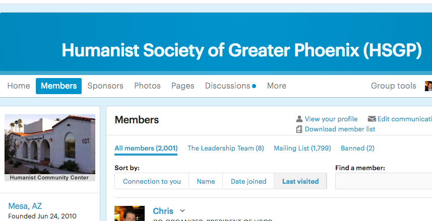 Meetup screenshot with over 2,000 members